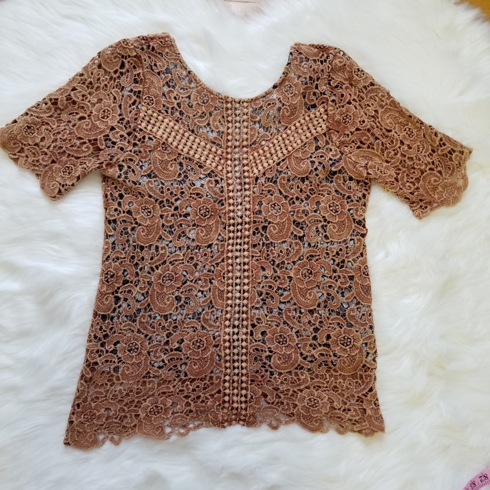 Gimmick Bke Crochet Lace Layered Top Boho Autumn S